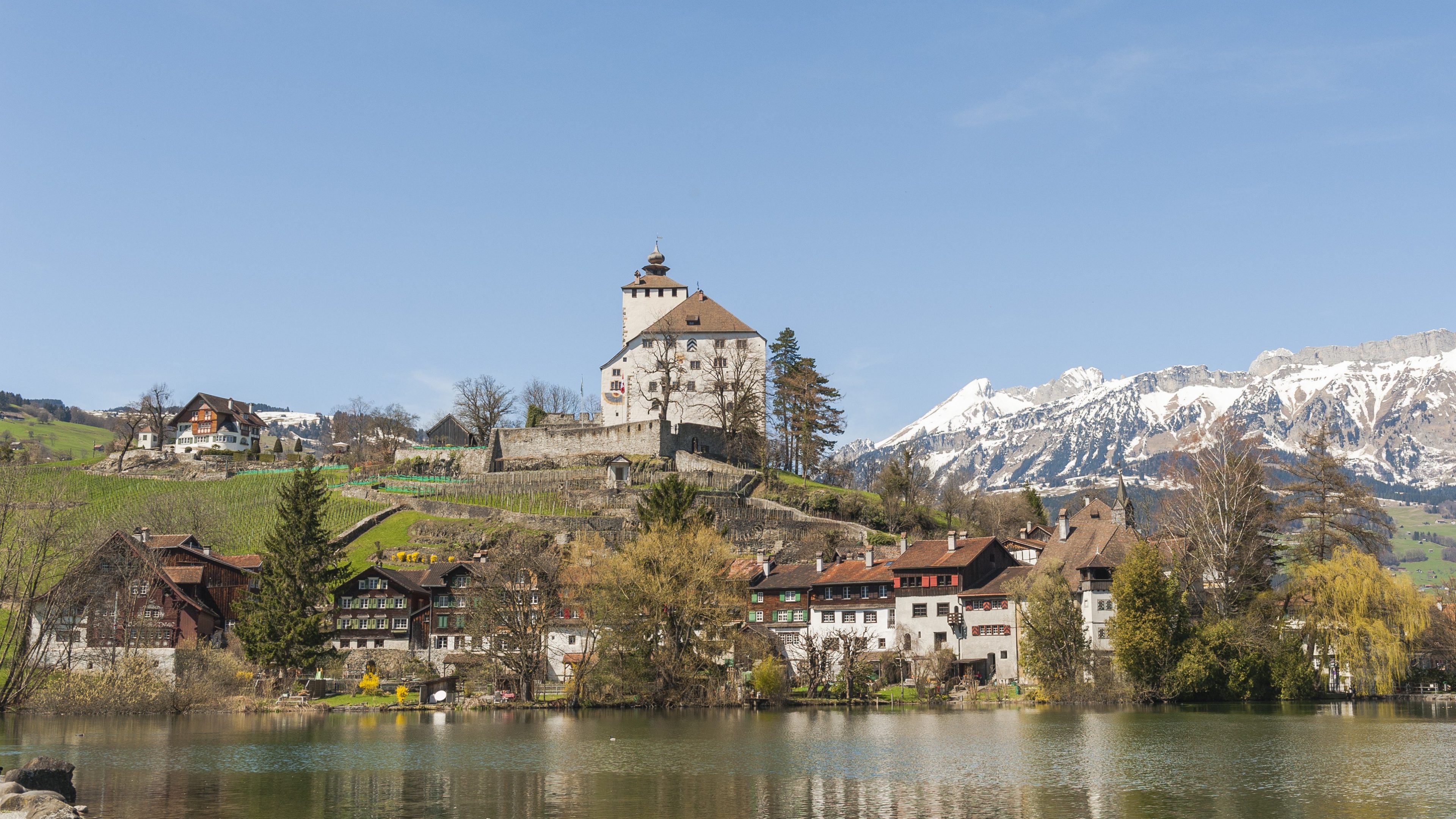 Buchs, Werdenberg, Schloss, Schweizer Alpen, Frühling