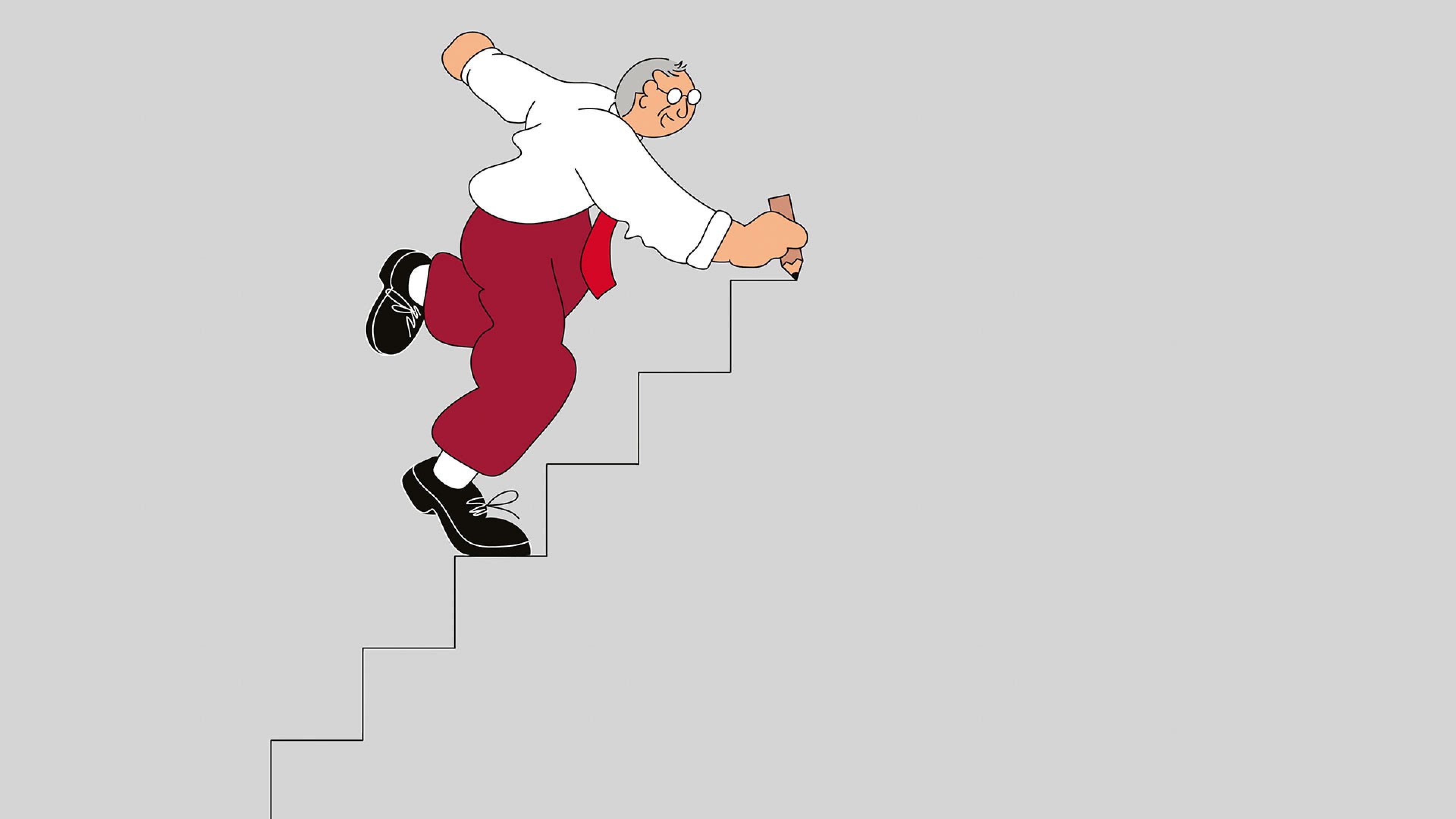 Illustration zeigt einen Mann, der eine Treppe emporsteigt 
