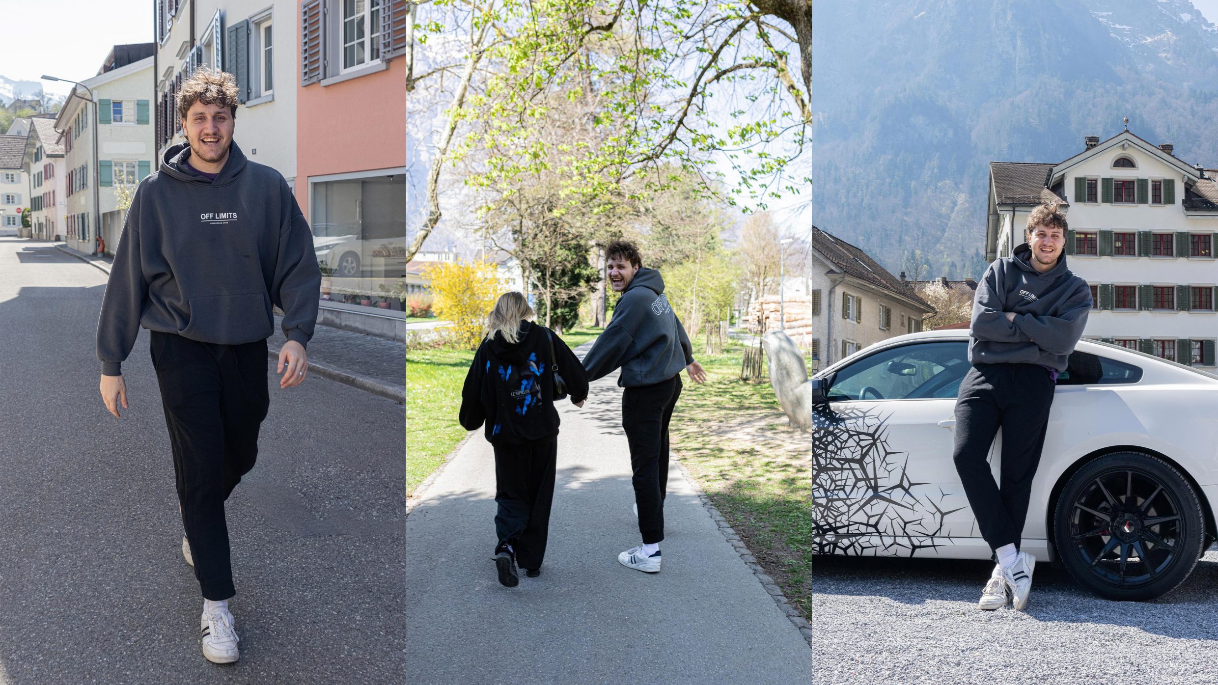Zusammenstellung Fotografien Mann draussen unterwegs