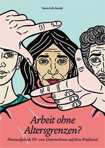 Illustration dreier Personen unterschiedlichen Alters. Eine Hand rahmt die mittlere Person ein und fokussiert auf diese.