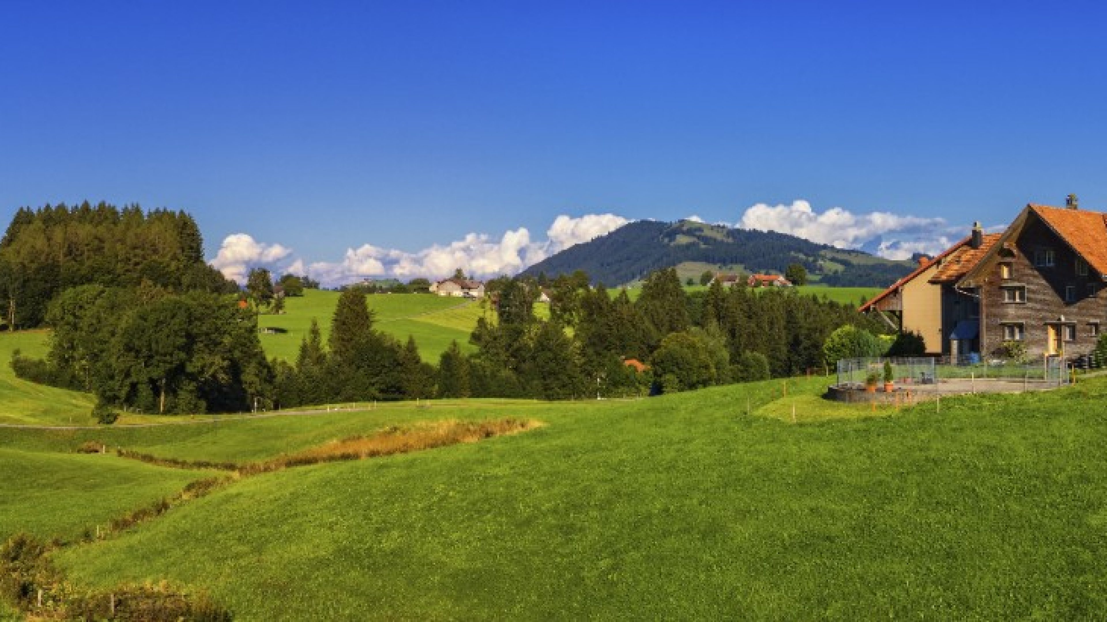 Appenzell landscape and farmhouse by beautiful day, Switzerland