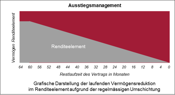 Grafische Darstellung der laufenden Vermögensreduktion im Renditeelement.
