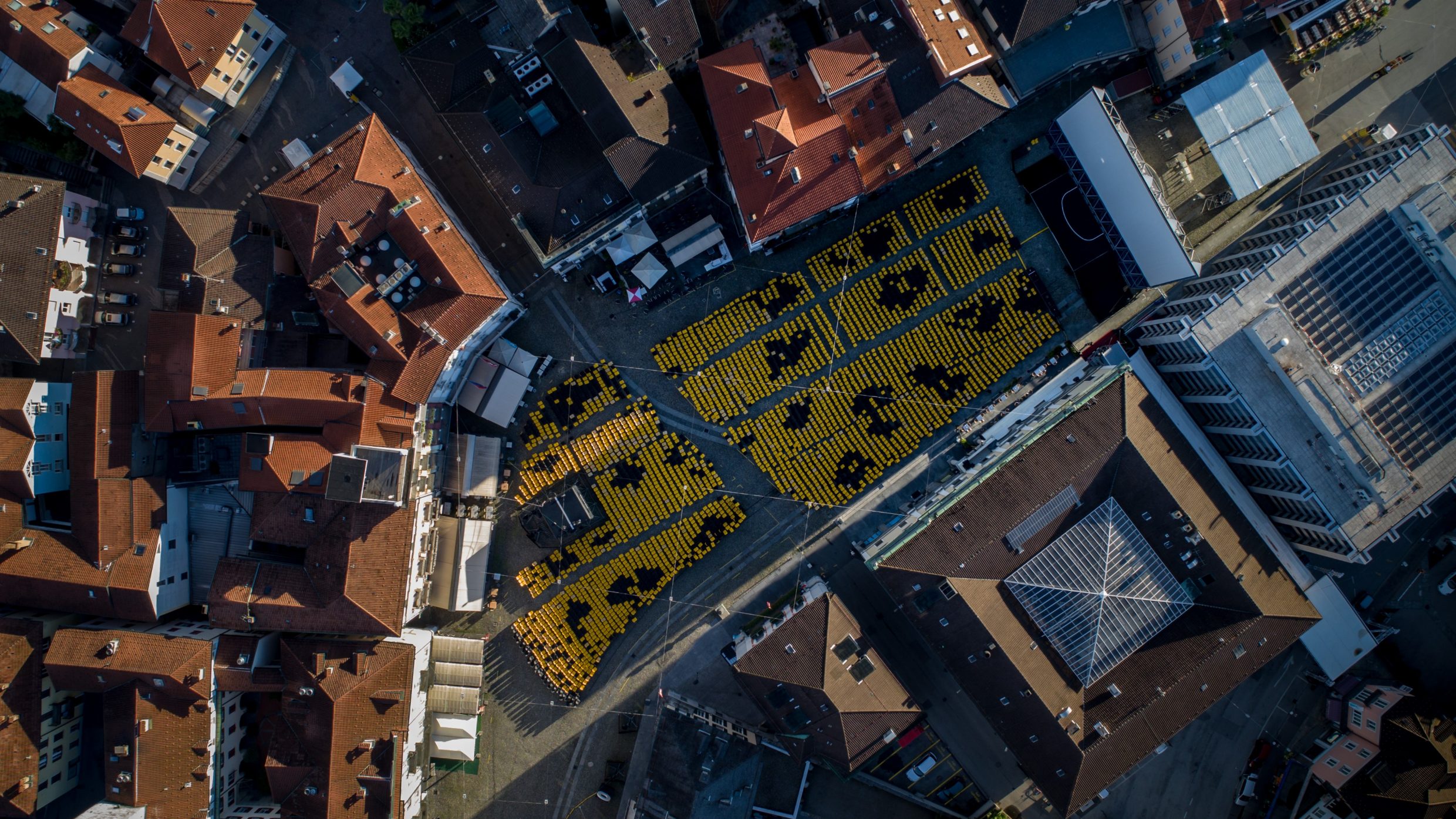 Piazza Grande, veduta, drone, alba, aerea, sedie