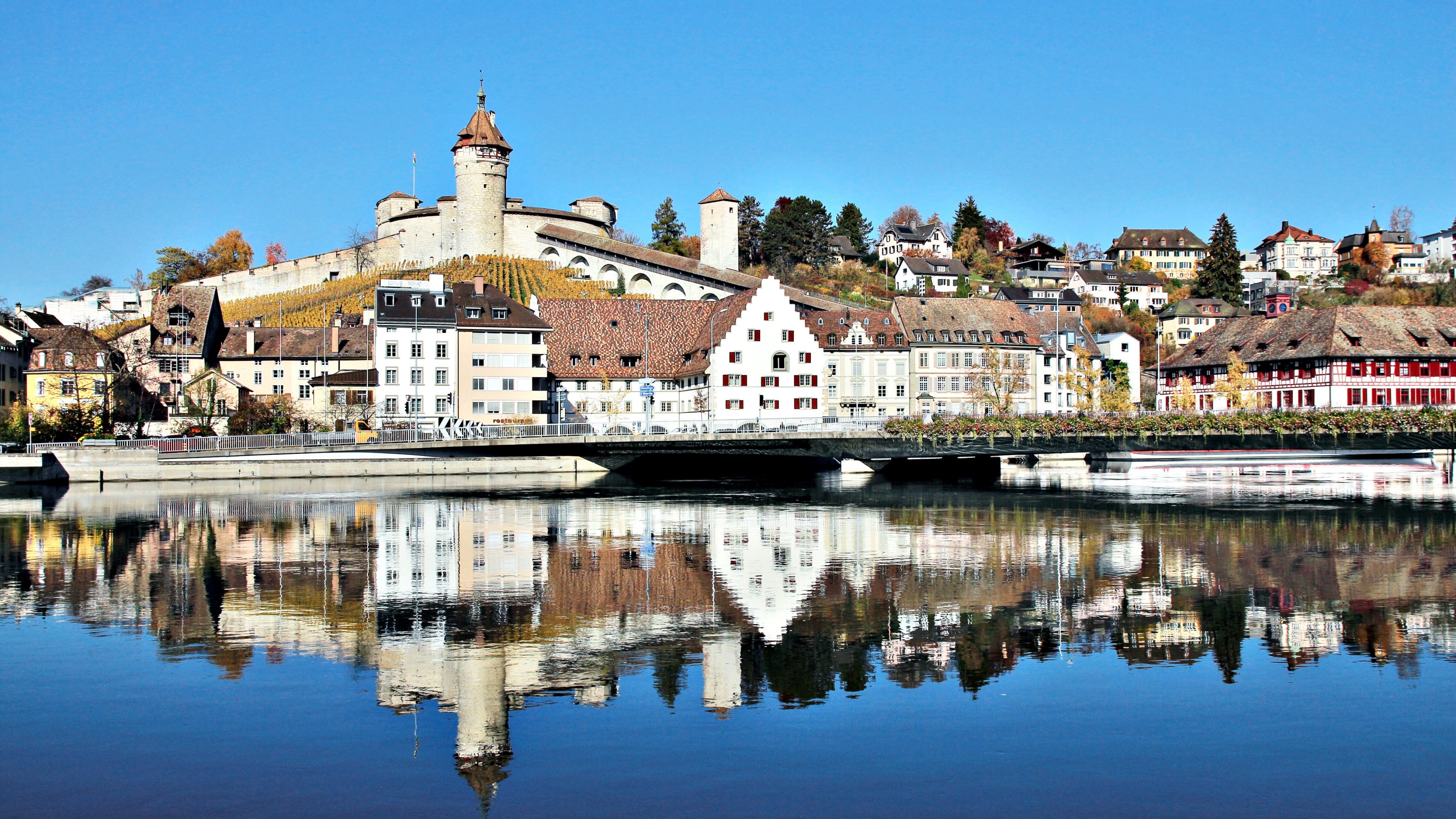 Schaffhausen mirroring in the river Rhine