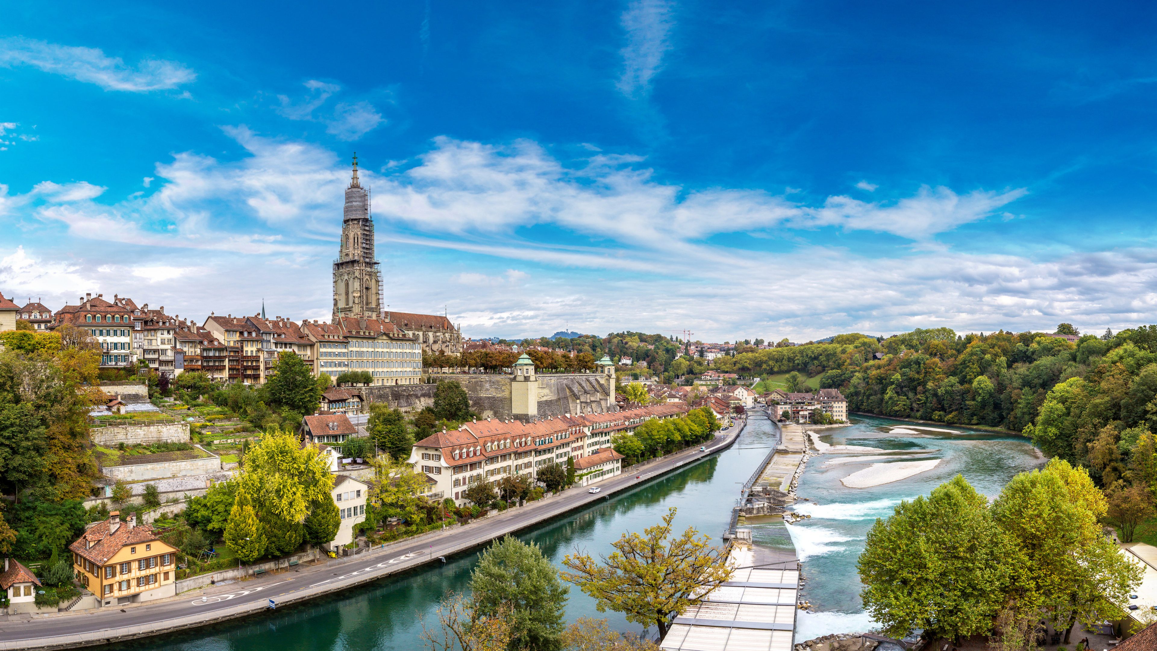 Panoramic view of Bern and Berner Munster cathedral in Switzerland