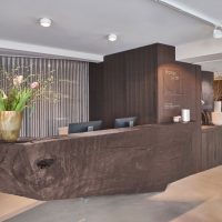 A wooden counter in a showroom in Appenzell