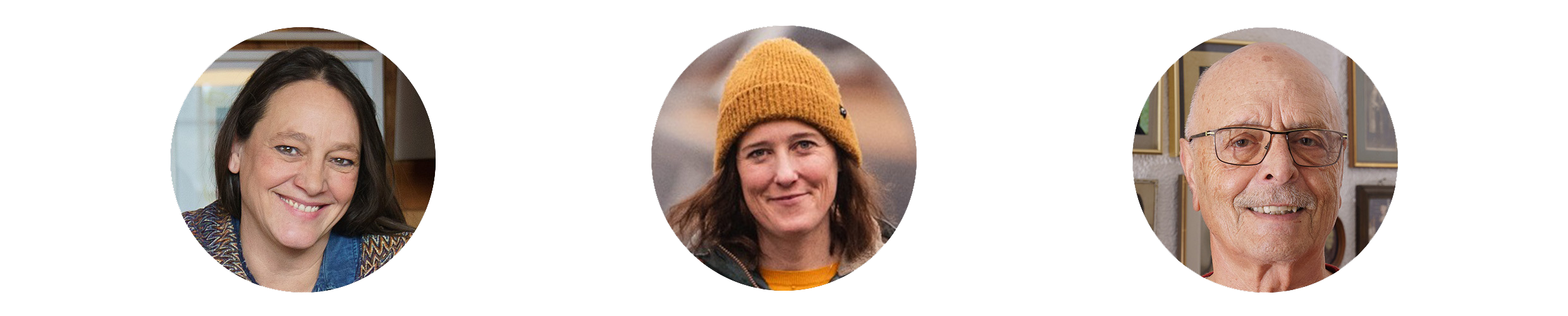 Drei Portraits von Barbara Milo, Janine Klingenstein und Meinrad Graf, die über ihre Erfahrungen beim Kauf ihres Eigenheims interviewt wurden. Die Bilder zeigen die Gesichter von Menschen, die stolz auf ihr Zuhause sind.