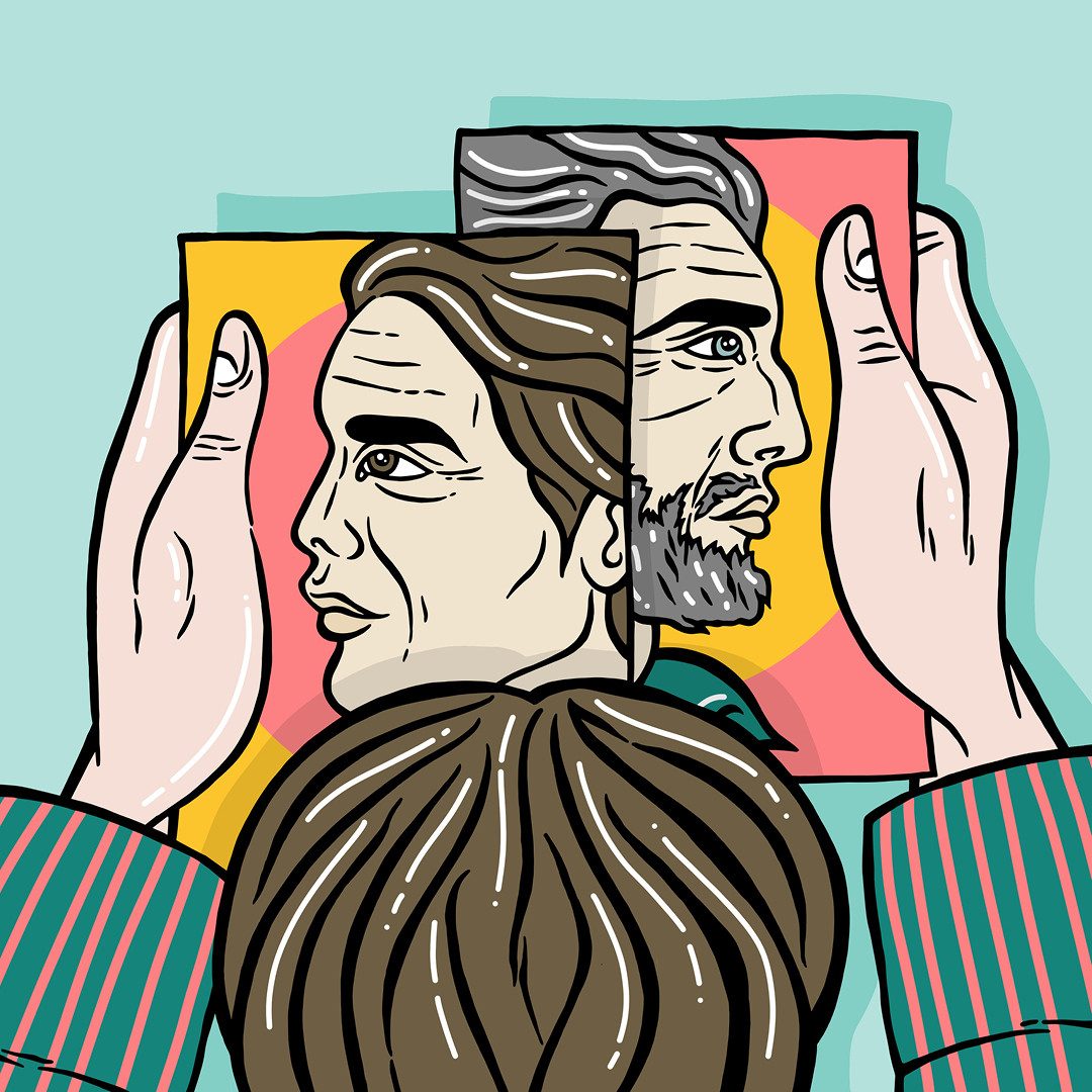Illustrazione: una persona guarda i dossier di collaboratori di età diverse